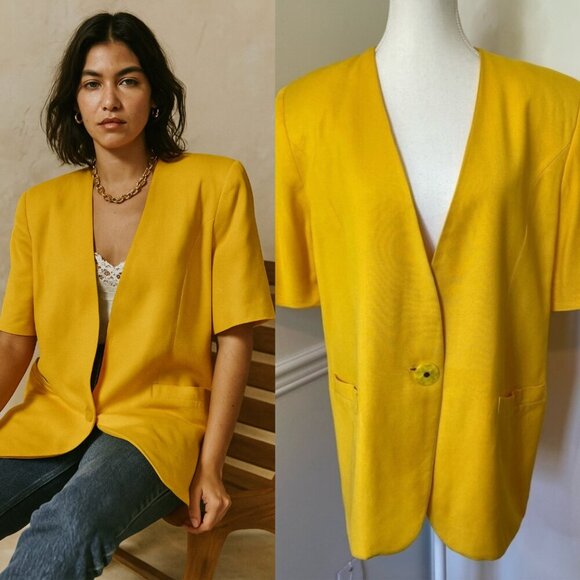 Vintage Conrad C Short sleeve Mustard Blazer - Picture 1 of 14